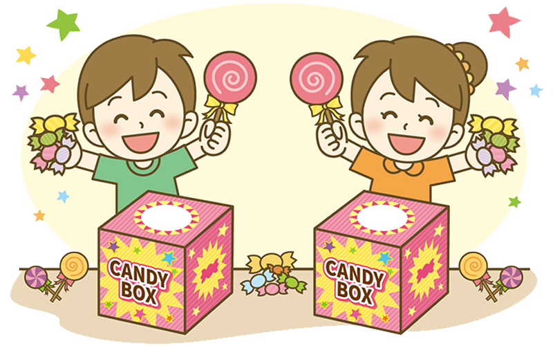 子ども達がお菓子を両手に持っているイラスト